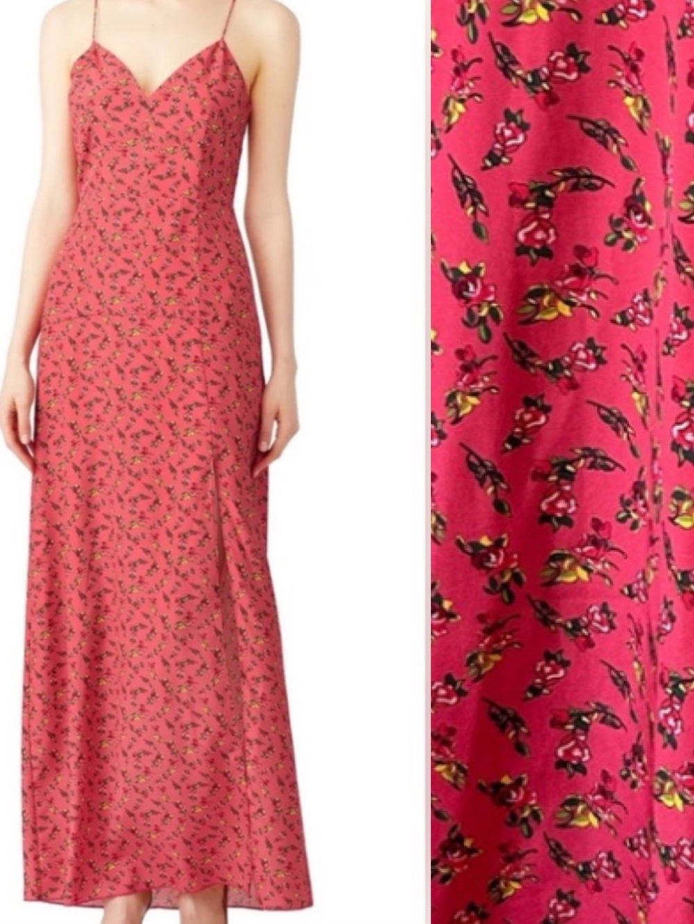 Slate & Willow Pink Rose Vine Maxi Dress Thigh High Slit Strapless Size 0
